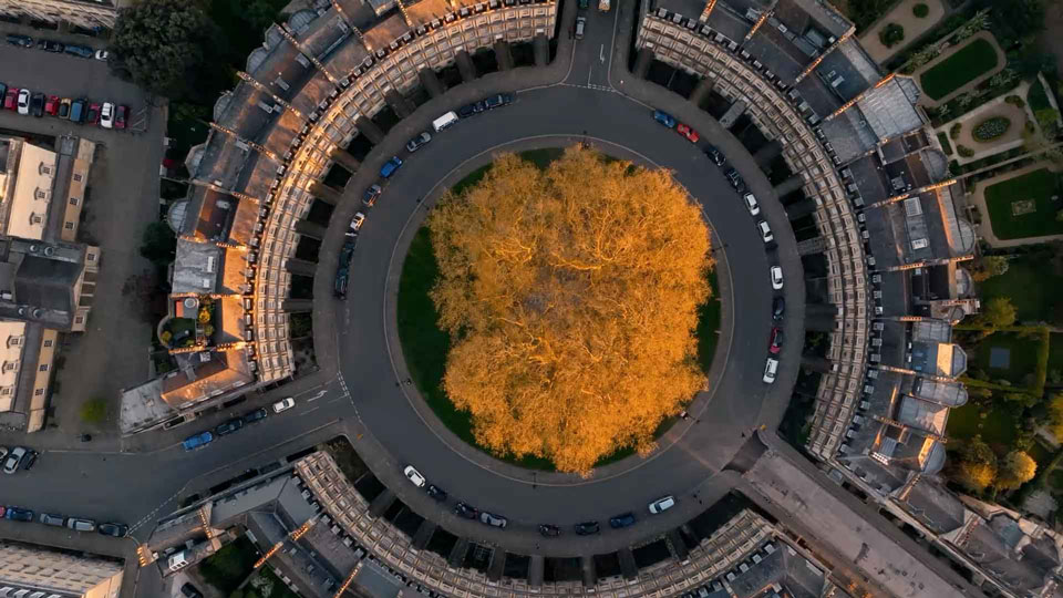 Drone footage of circular buildings
