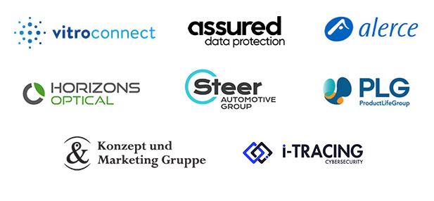 Logos: Vitroconnect, Assured, Alerce, Horizons Optical, Steer, PLG, Konzept and Marketing, i-Tracing