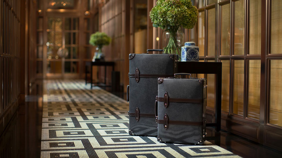 Luggage in a hotel lobby